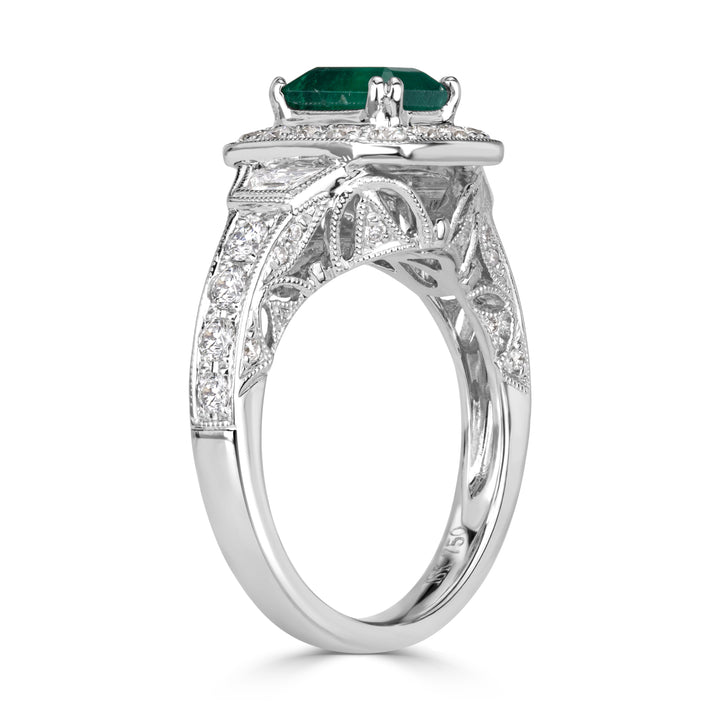 1.80ct Emerald Cut Green Emerald Engagement Ring