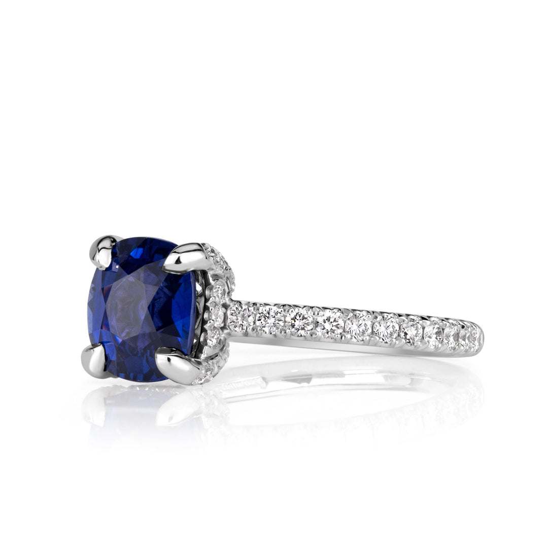 2.66ct Blue Sapphire Cushion Cut Engagement Ring