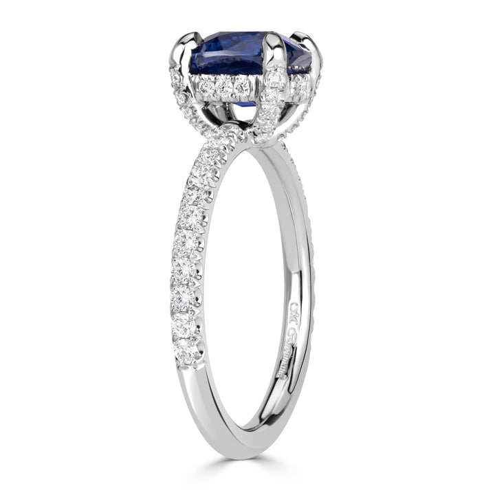 2.66ct Blue Sapphire Cushion Cut Engagement Ring