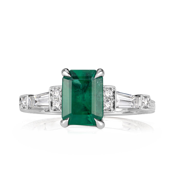 1.86ct Emerald Cut Green Emerald Engagement Ring