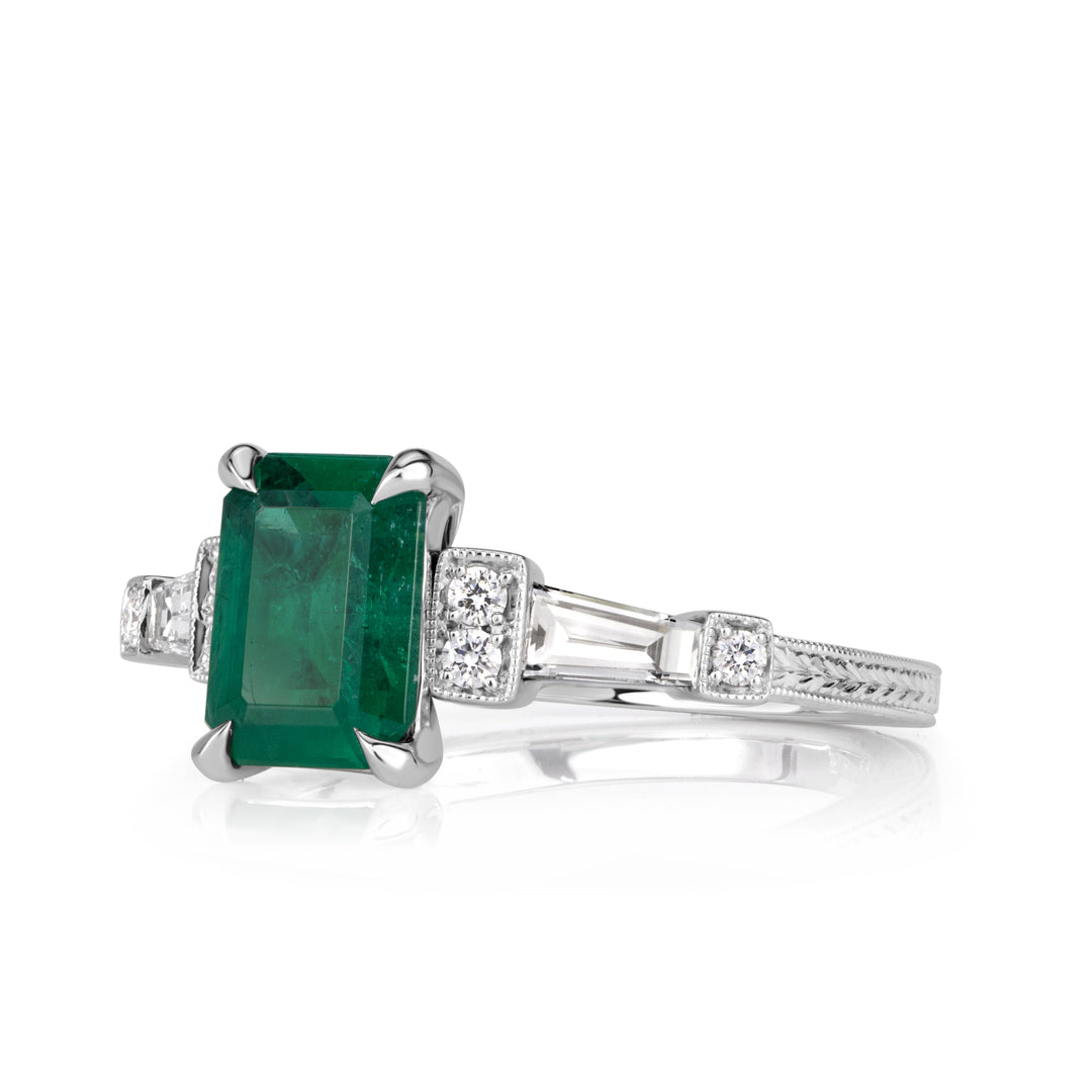 1.86ct Emerald Cut Green Emerald Engagement Ring