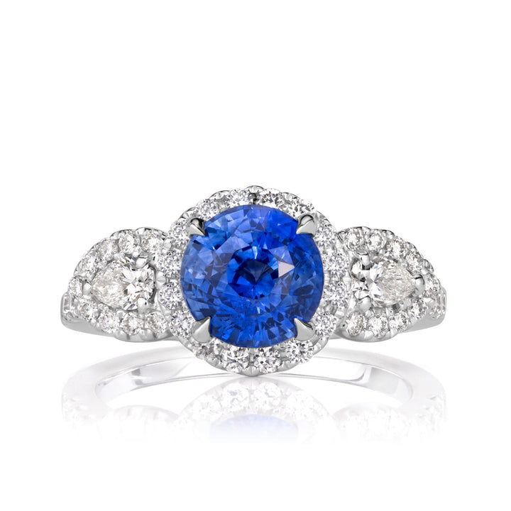 3.22ct Round Brilliant Cut Blue Sapphire Engagement Ring