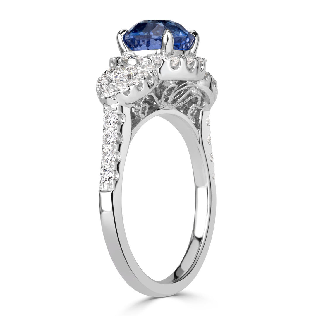 3.22ct Round Brilliant Cut Blue Sapphire Engagement Ring