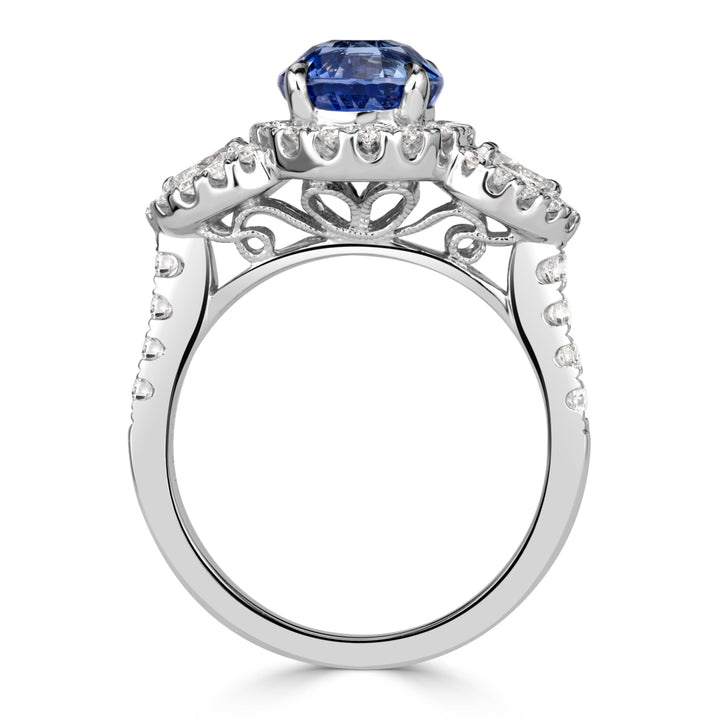 3.22ct Round Brilliant Cut Blue Sapphire Engagement Ring