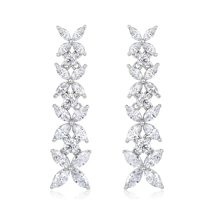 3.86ct Marquise Cut and Round Brilliant Cut Lab Diamond Floral Dangle Earrings in 18K White Gold