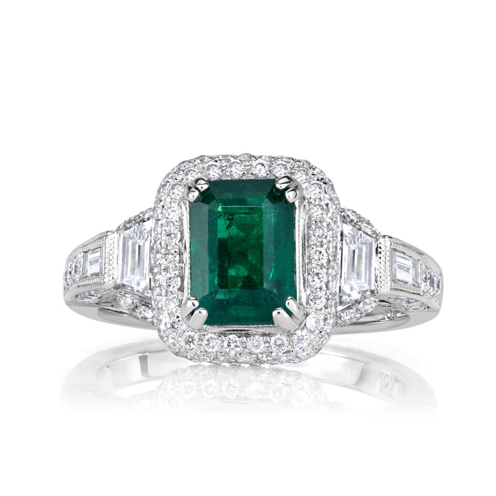 2.38ct Emerald Cut Green Emerald Engagement Ring