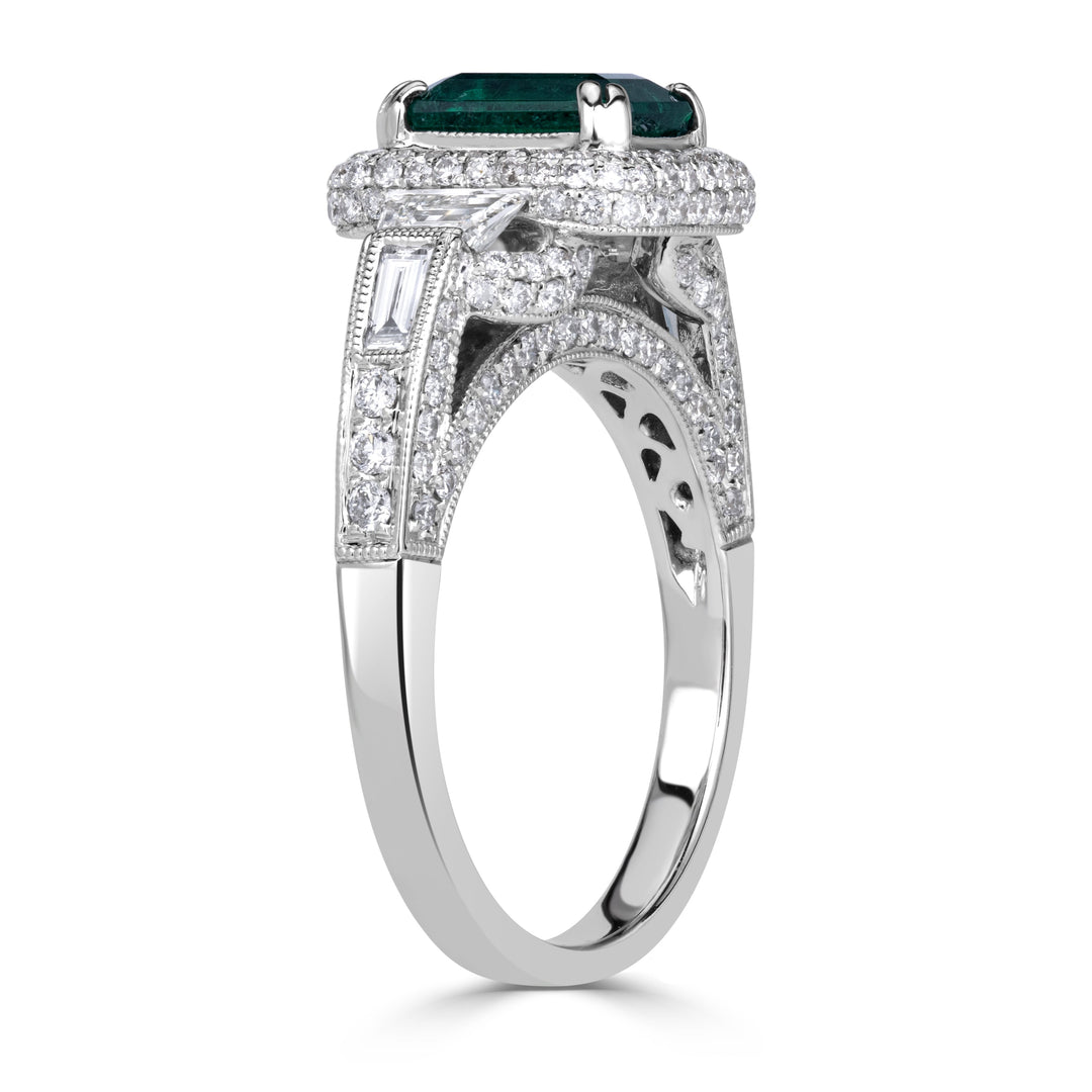 2.38ct Emerald Cut Green Emerald Engagement Ring