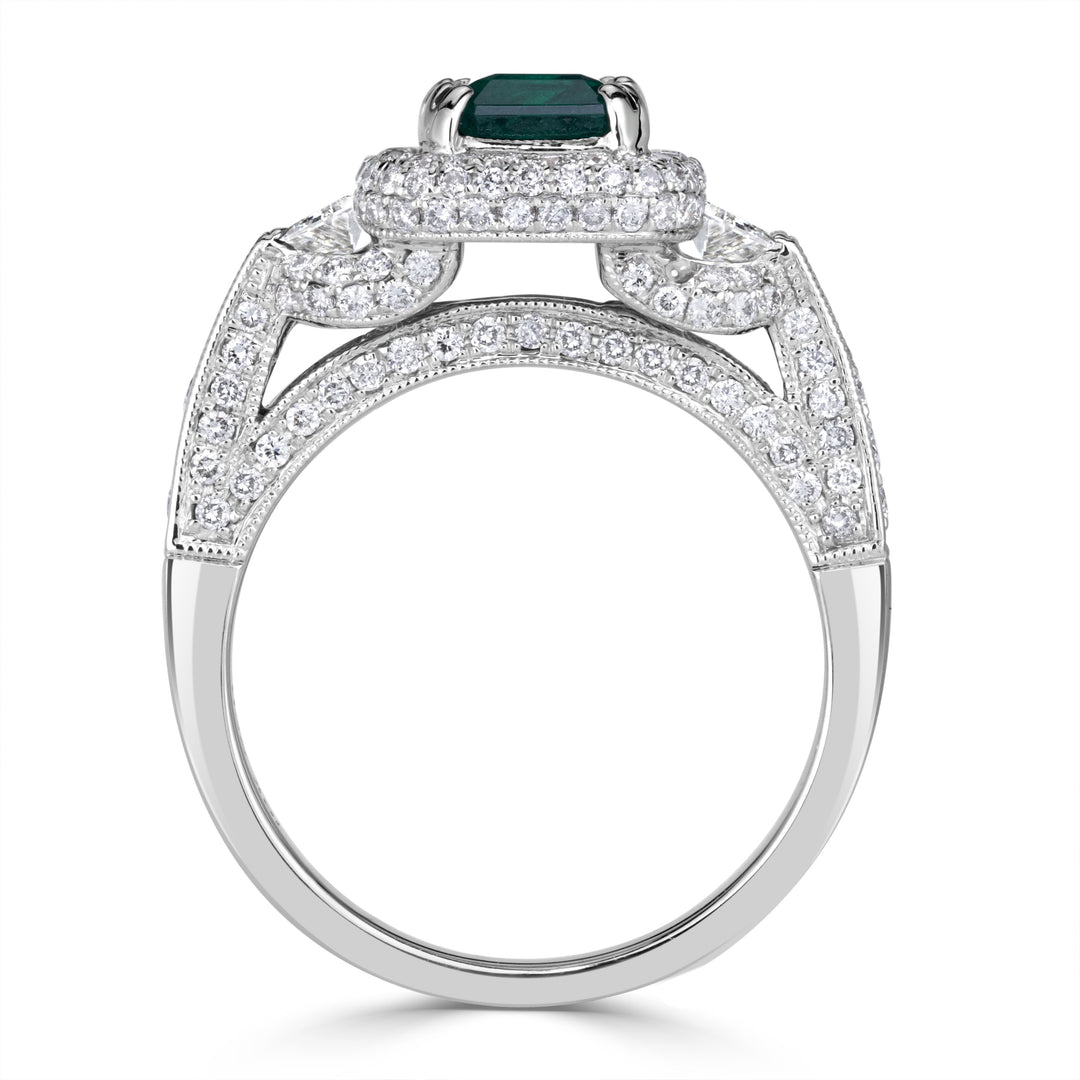 2.38ct Emerald Cut Green Emerald Engagement Ring