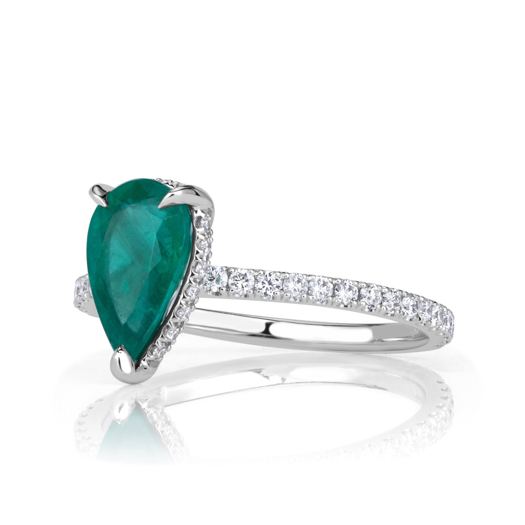 1.56ct Pear Shaped Green Emerald Engagement Ring