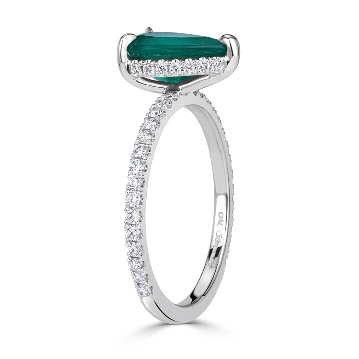 1.56ct Pear Shaped Green Emerald Engagement Ring