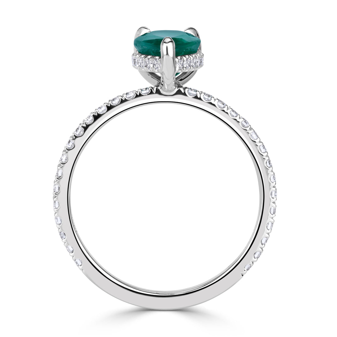 1.56ct Pear Shaped Green Emerald Engagement Ring