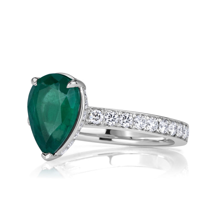 2.59ct Pear Shaped Green Emerald Engagement Ring