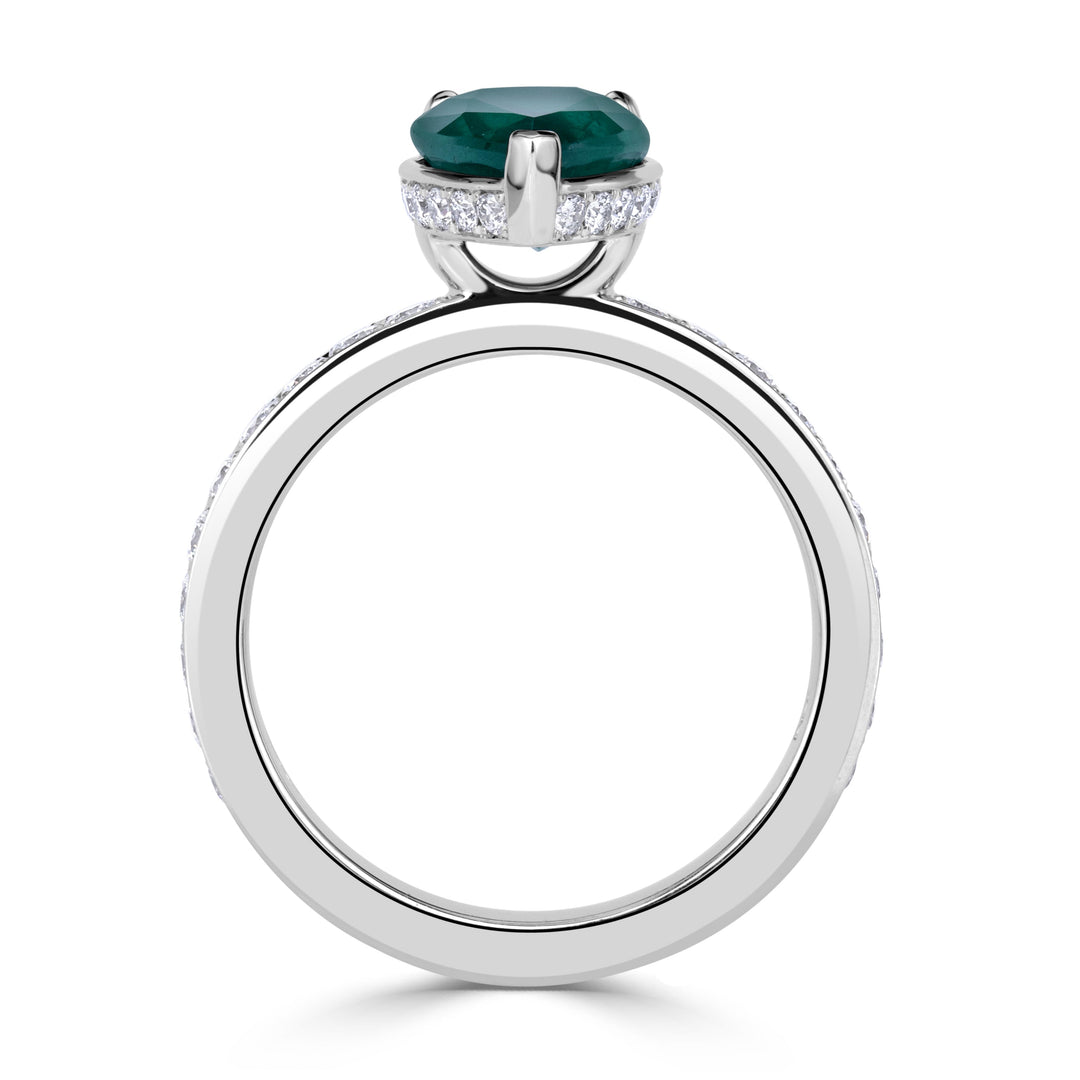 2.59ct Pear Shaped Green Emerald Engagement Ring