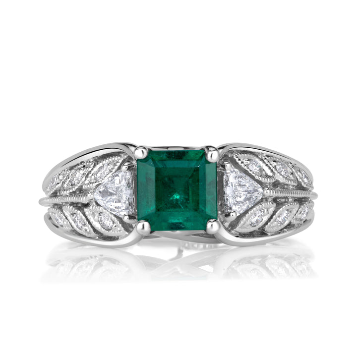 1.44ct Emerald Cut Green Emerald Engagement Ring