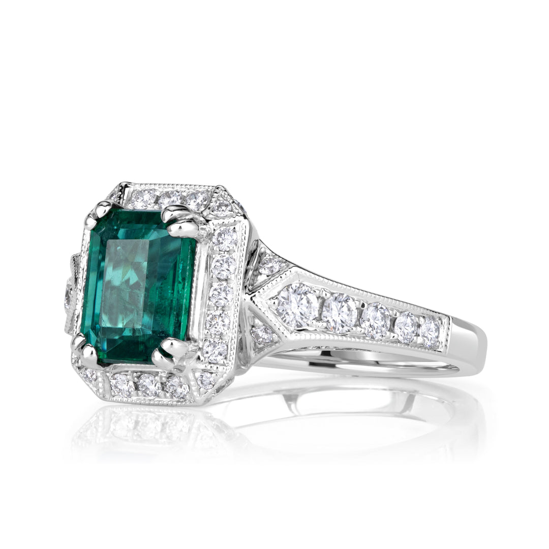 2.10ct Emerald Cut Green Emerald Engagement Ring