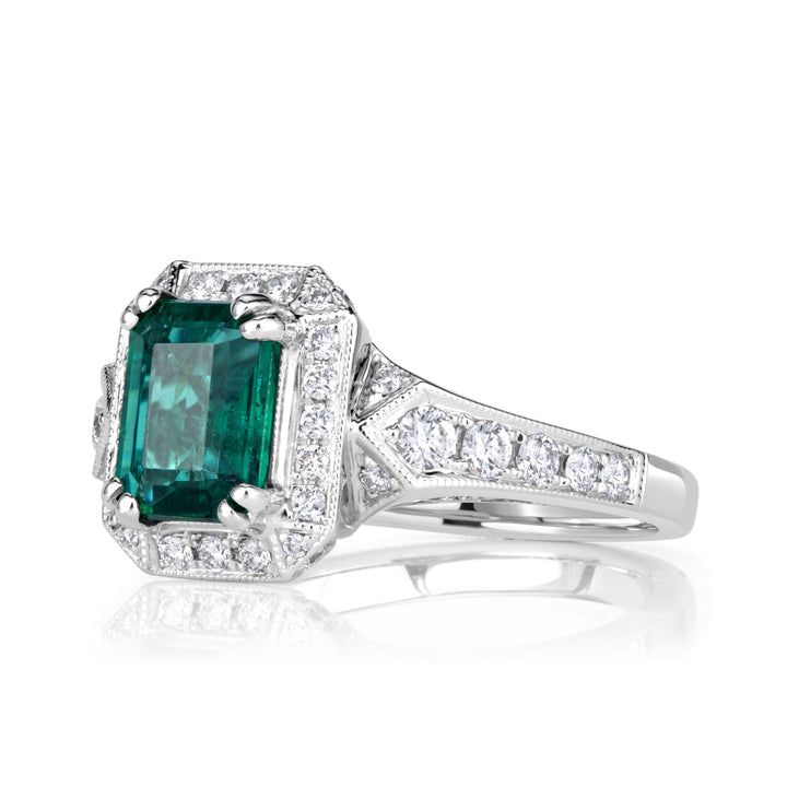 2.10ct Emerald Cut Green Emerald Engagement Ring