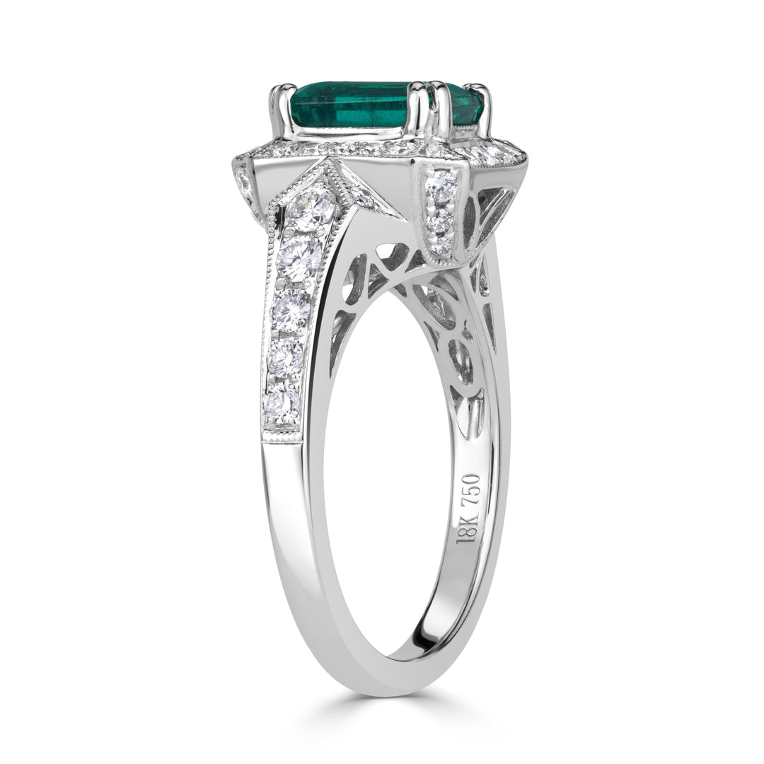 2.10ct Emerald Cut Green Emerald Engagement Ring