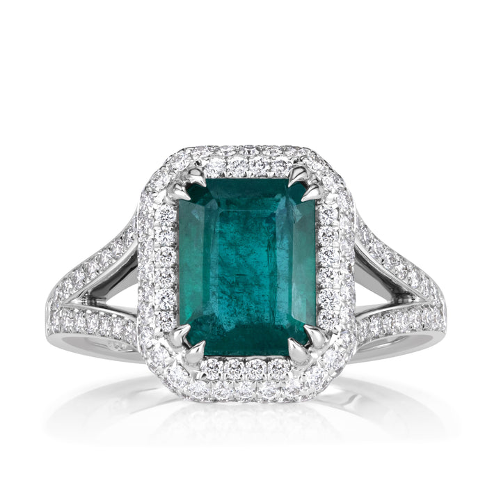 2.98ct Emerald Cut Green Emerald Engagement Ring