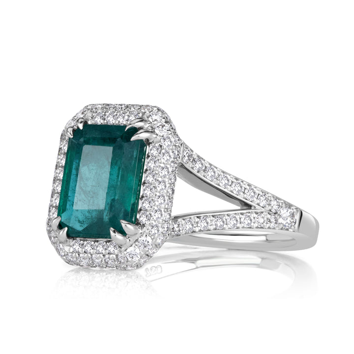 2.98ct Emerald Cut Green Emerald Engagement Ring