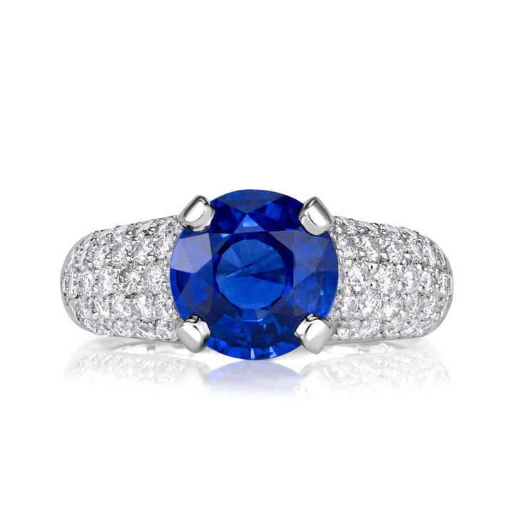 4.22ct Round Brilliant Cut Blue Sapphire Engagement Ring