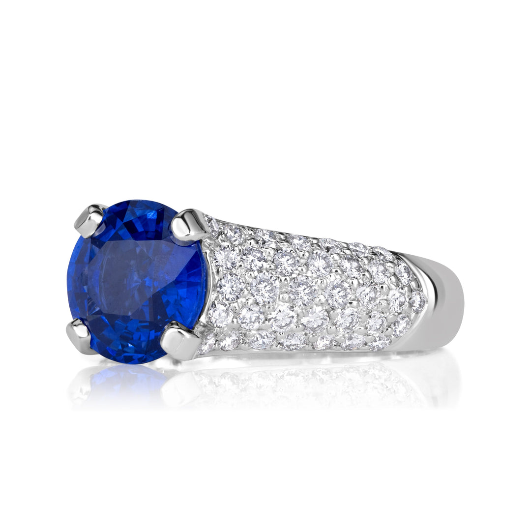 4.22ct Round Brilliant Cut Blue Sapphire Engagement Ring