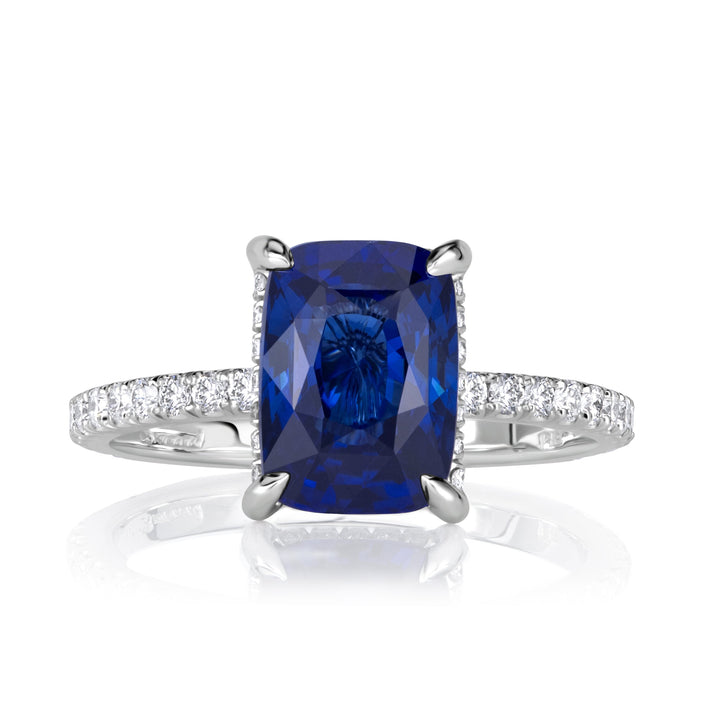 3.93ct Cushion Cut Blue Sapphire Engagement Ring