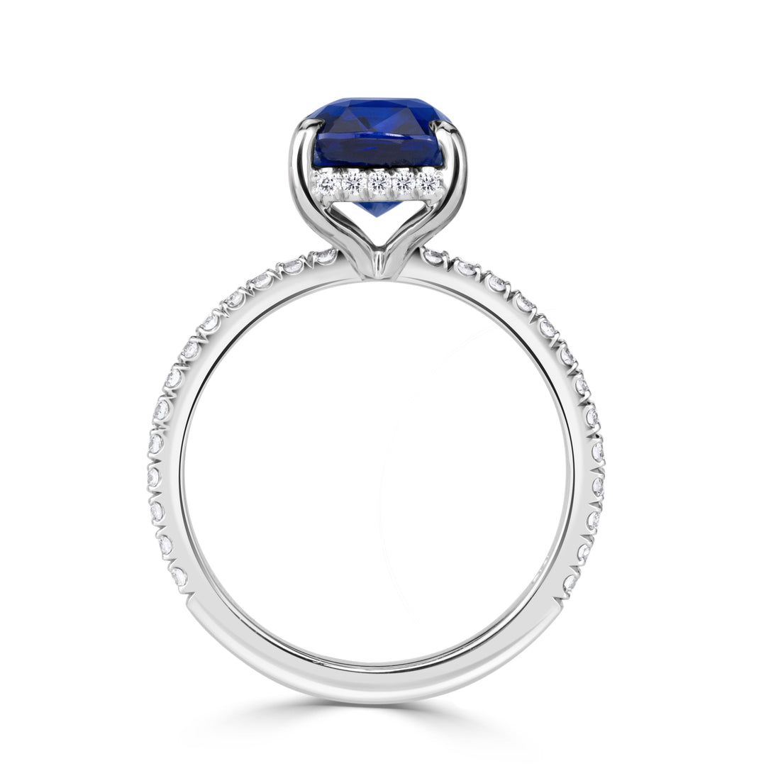 3.93ct Cushion Cut Blue Sapphire Engagement Ring