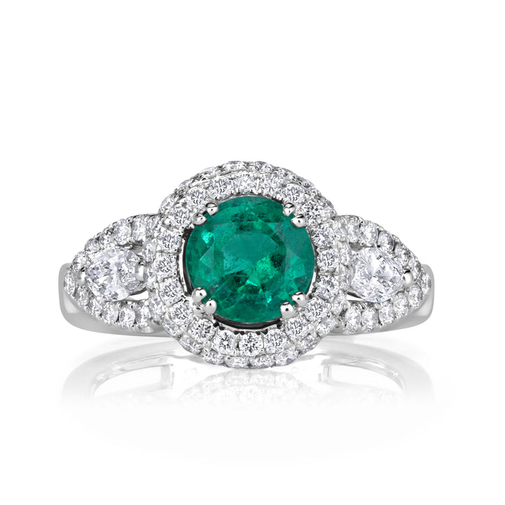 1.70ct Round Brilliant Cut Green Emerald Engagement Ring