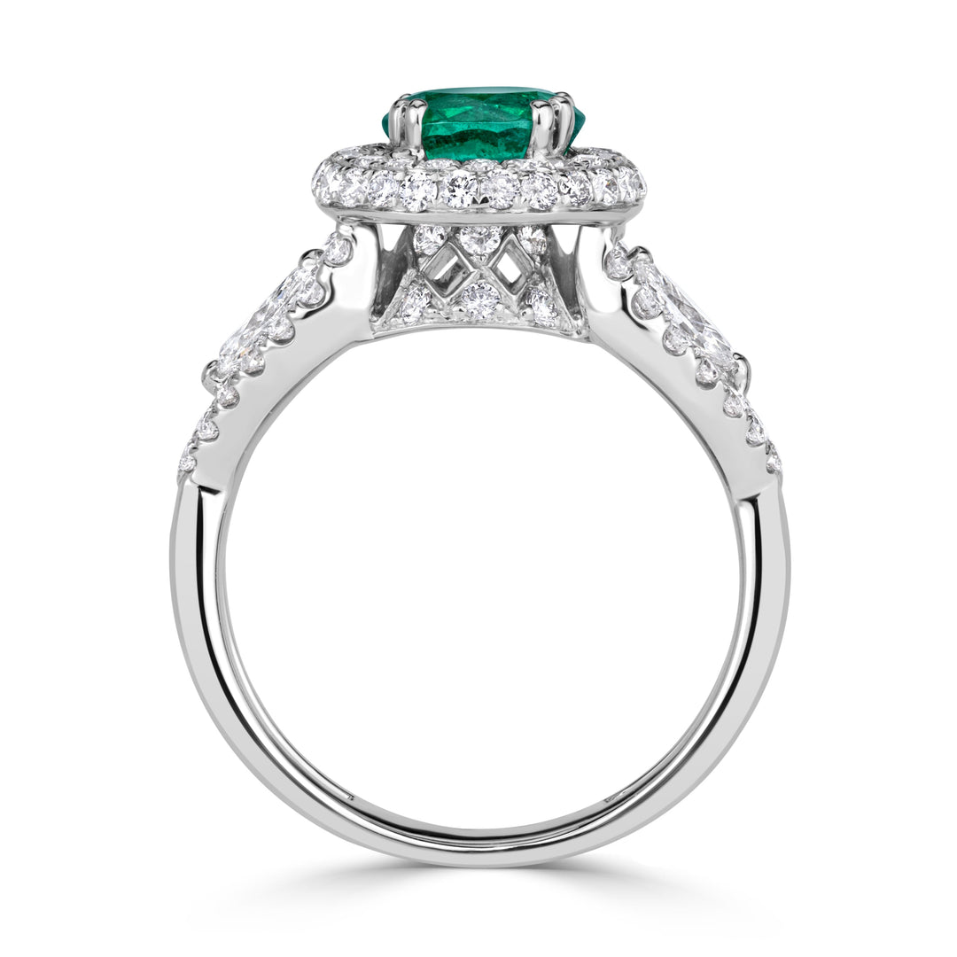 1.70ct Round Brilliant Cut Green Emerald Engagement Ring