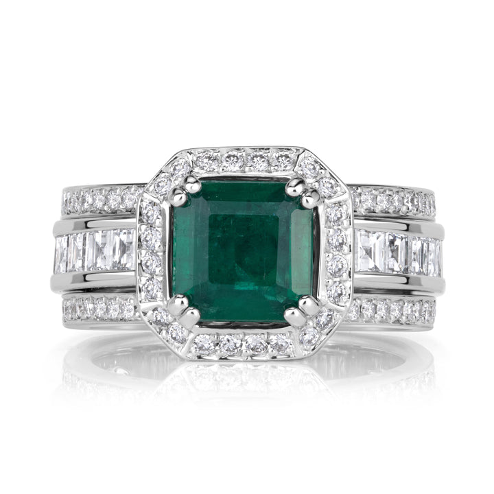 3.19ct Emerald Cut Green Emerald Engagement Ring