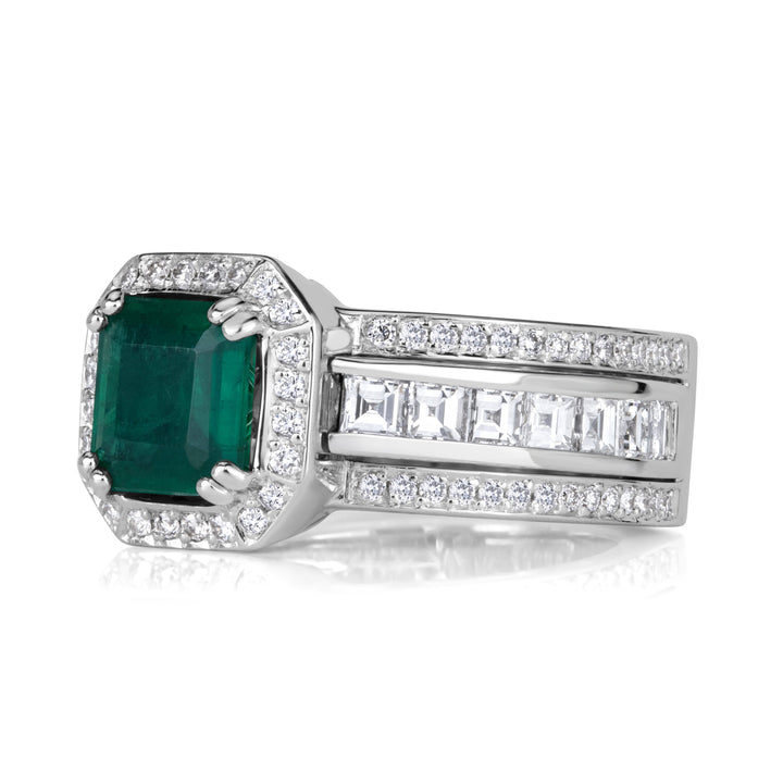 3.19ct Emerald Cut Green Emerald Engagement Ring