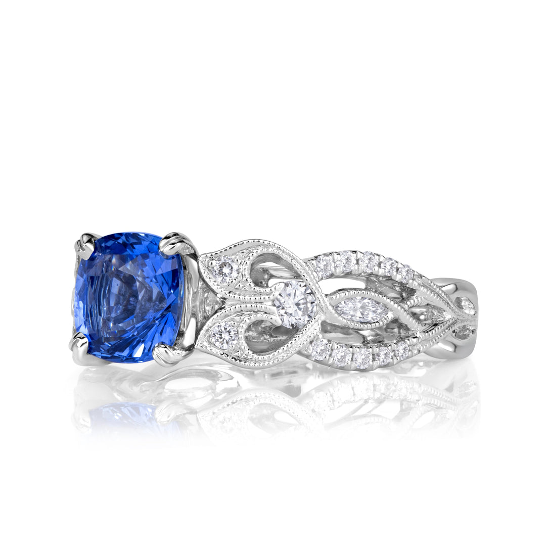 2.00ct Cushion Cut Blue Sapphire Engagement Ring