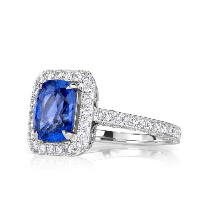 3.65ct Cushion Cut Blue Sapphire Engagement Ring