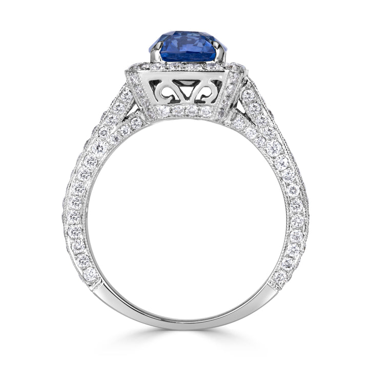 3.65ct Cushion Cut Blue Sapphire Engagement Ring