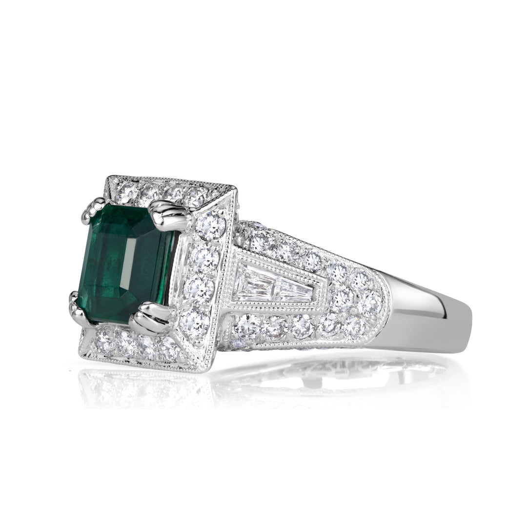 2.66ct Emerald Cut Green Emerald Engagement Ring