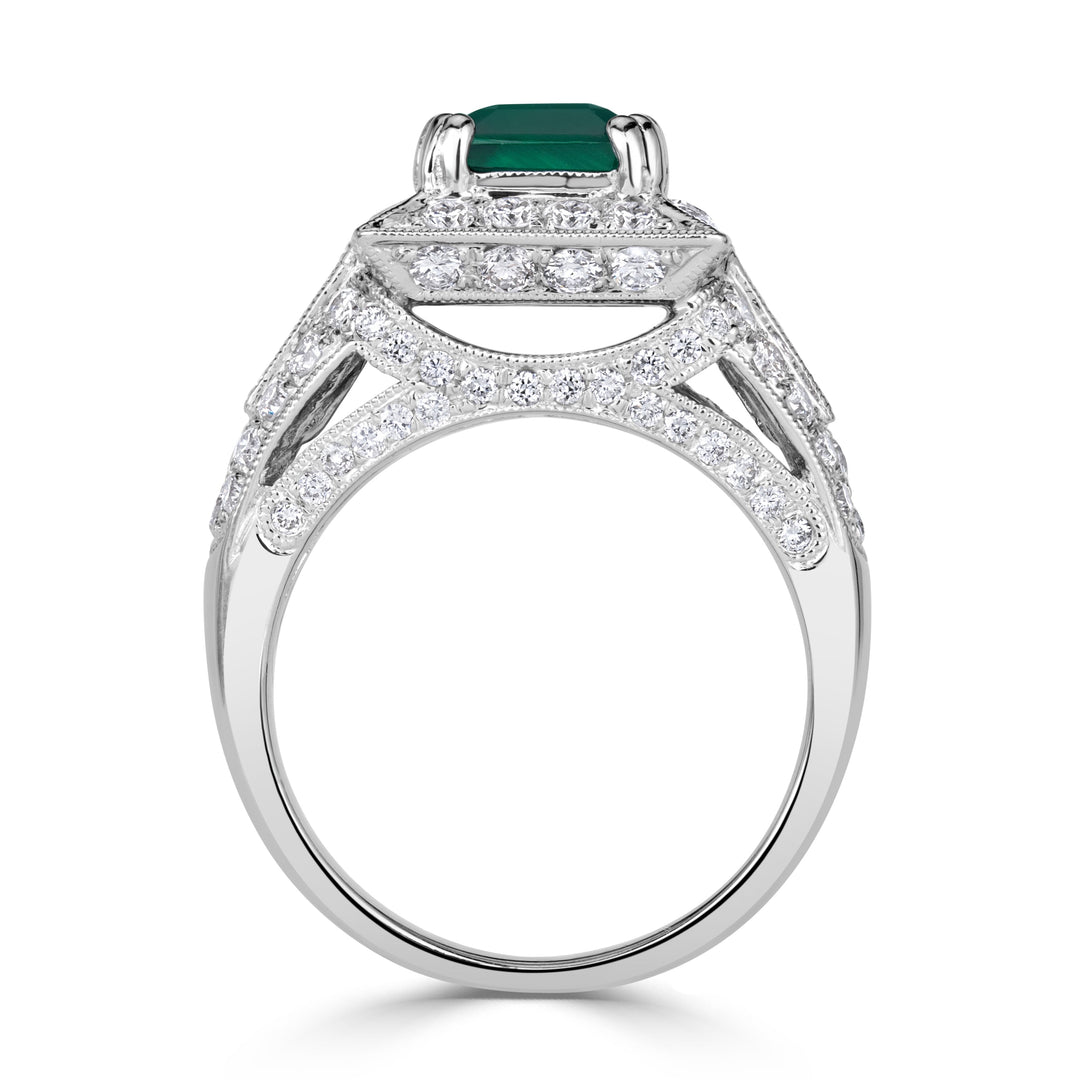 2.66ct Emerald Cut Green Emerald Engagement Ring