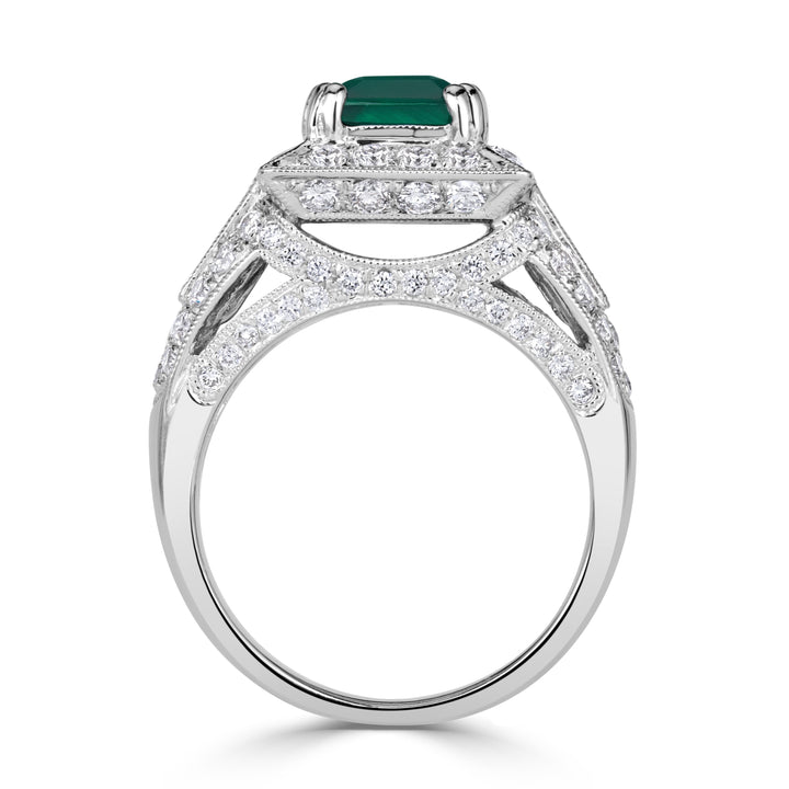 2.66ct Emerald Cut Green Emerald Engagement Ring