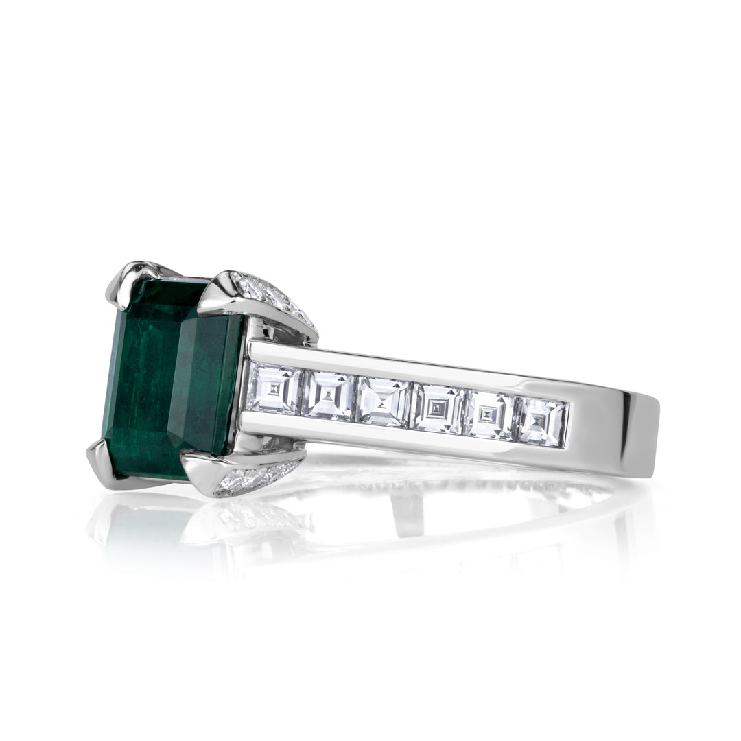 2.79ct Emerald Cut Green Emerald Engagement Ring