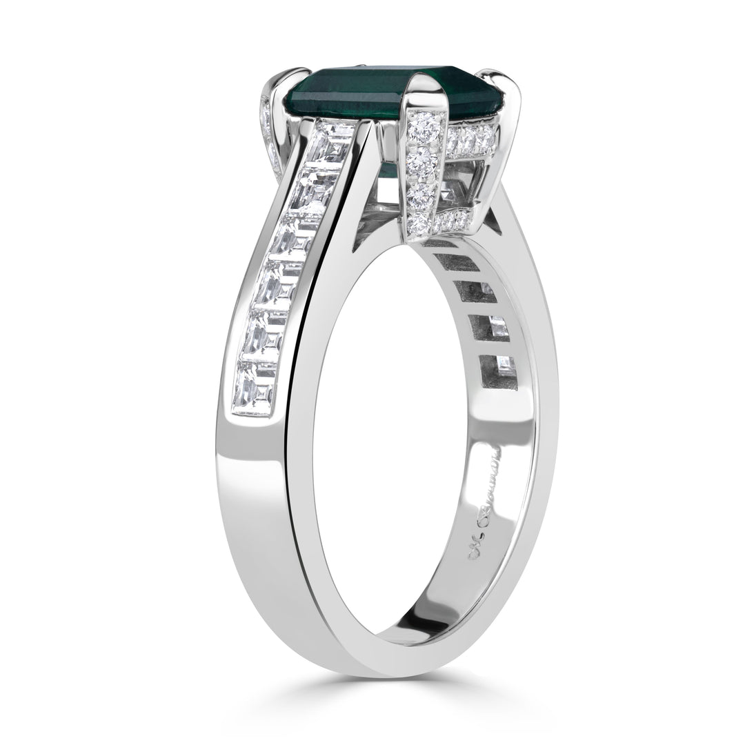 2.79ct Emerald Cut Green Emerald Engagement Ring