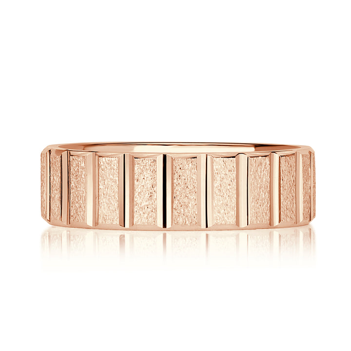 Men's Fluted Stone Finished Wedding Band in 18K Rose Gold 6mm
