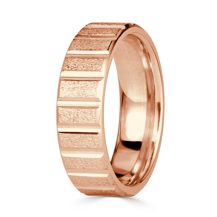 Men's Fluted Stone Finished Wedding Band in 18K Rose Gold 6mm