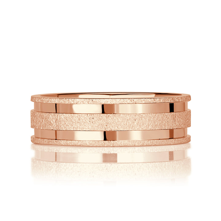 Men's Gooved Stone Finished Wedding Band in 14k Rose Gold 6mm