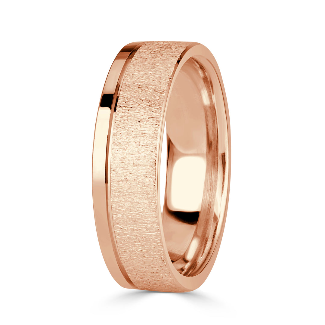 Men's Off-Centered Groove Stone Finished Wedding Band in 18k Rose Gold 6mm