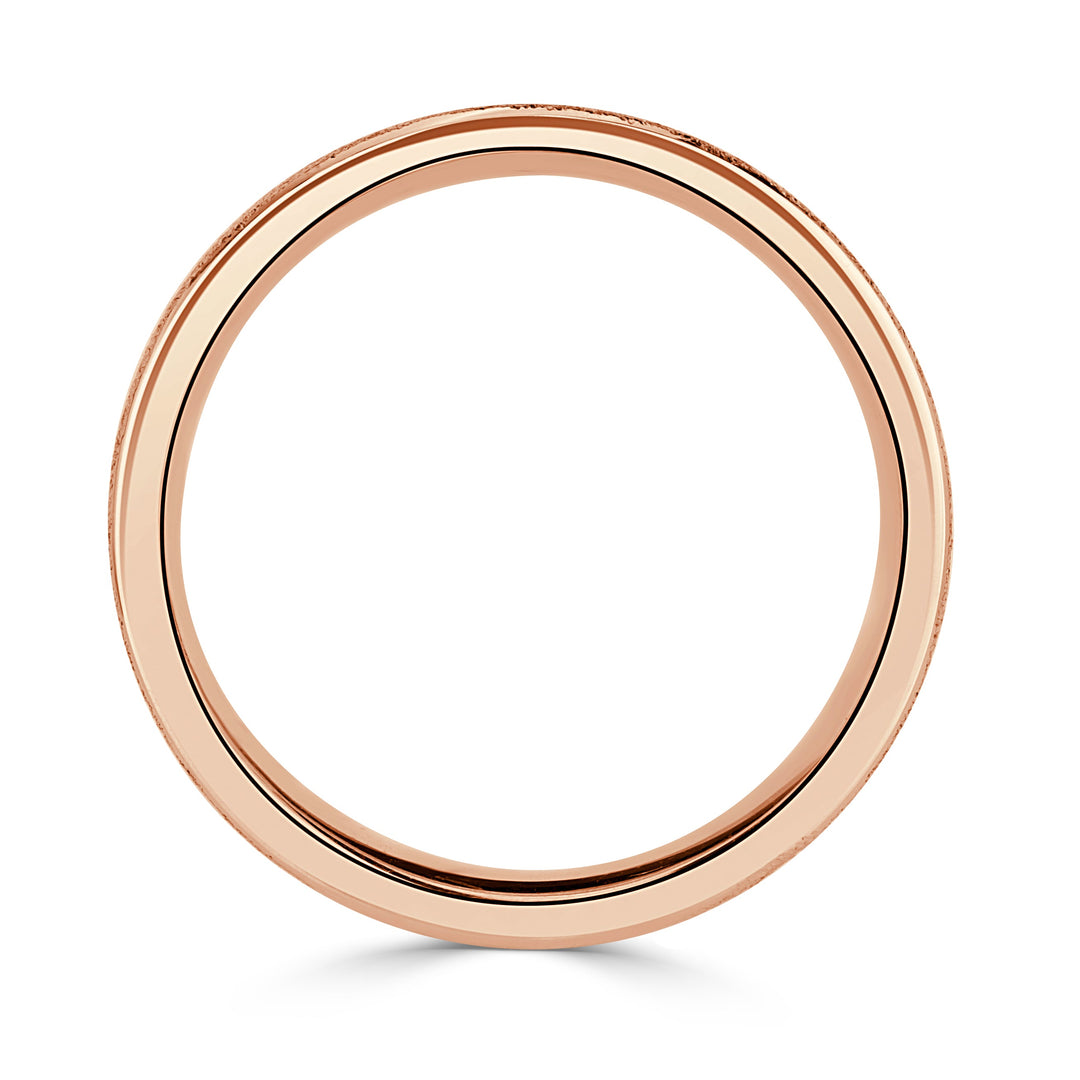 Men's Off-Centered Groove Stone Finished Wedding Band in 18k Rose Gold 6mm