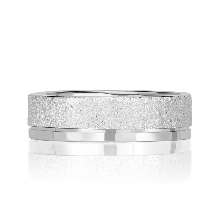 Men's Off-Centered Groove Stone Finished Wedding Band in 14k White Gold 6mm