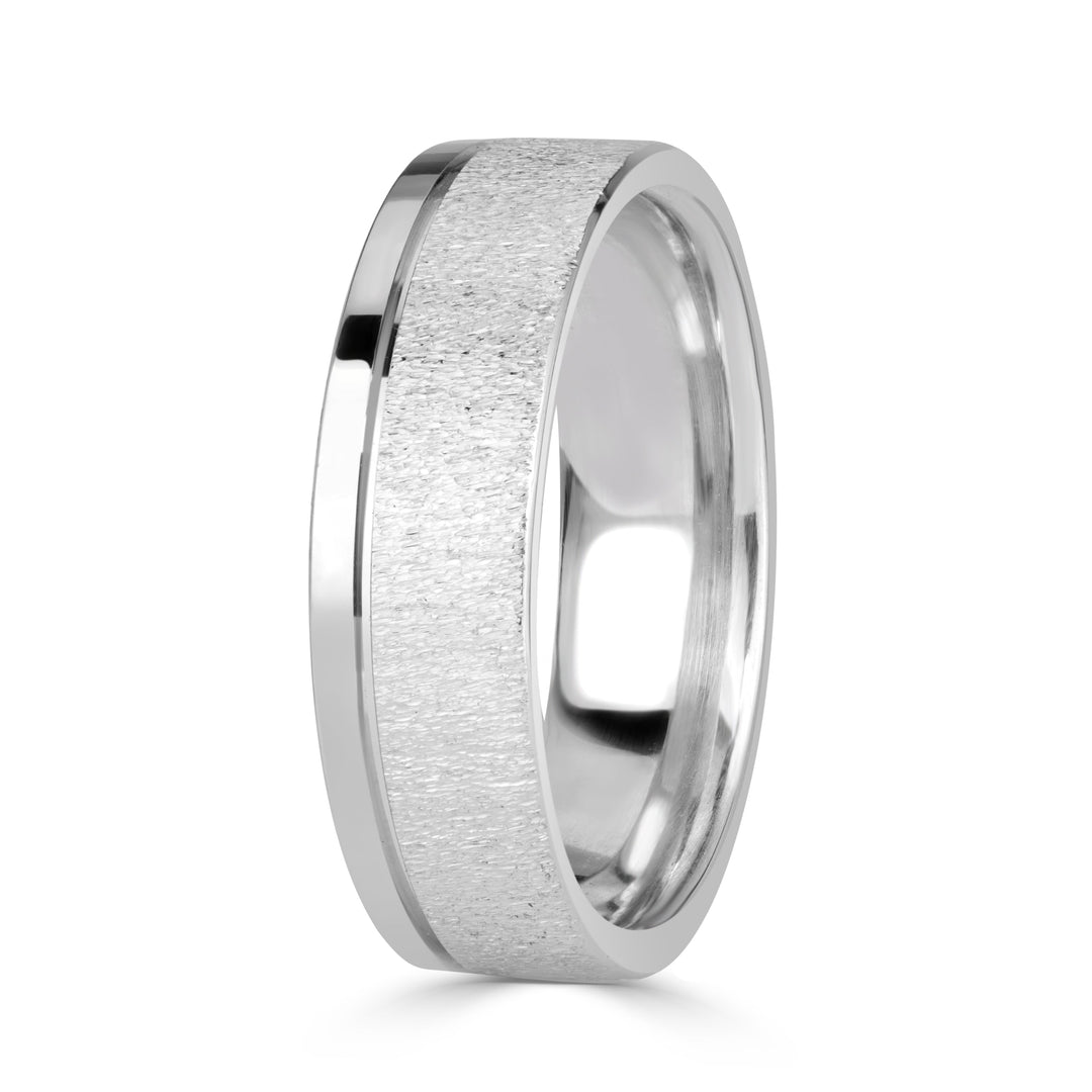 Men's Off-Centered Groove Stone Finished Wedding Band in 14k White Gold 6mm