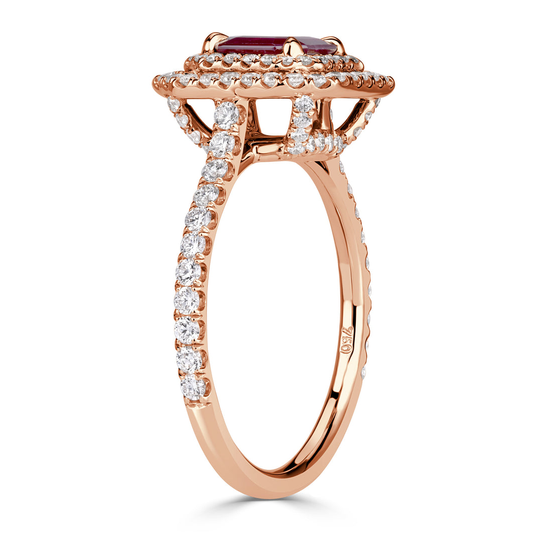 1.62ct Emerald Cut Ruby and Lab Diamond Engagement Ring