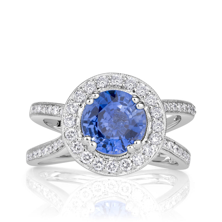 3.28ct Round Brilliant Cut Blue Sapphire Engagement Ring