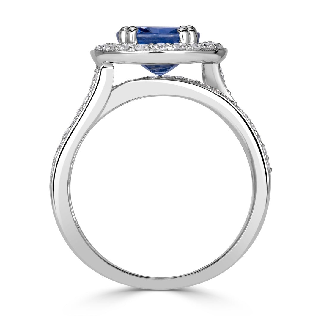 3.28ct Round Brilliant Cut Blue Sapphire Engagement Ring