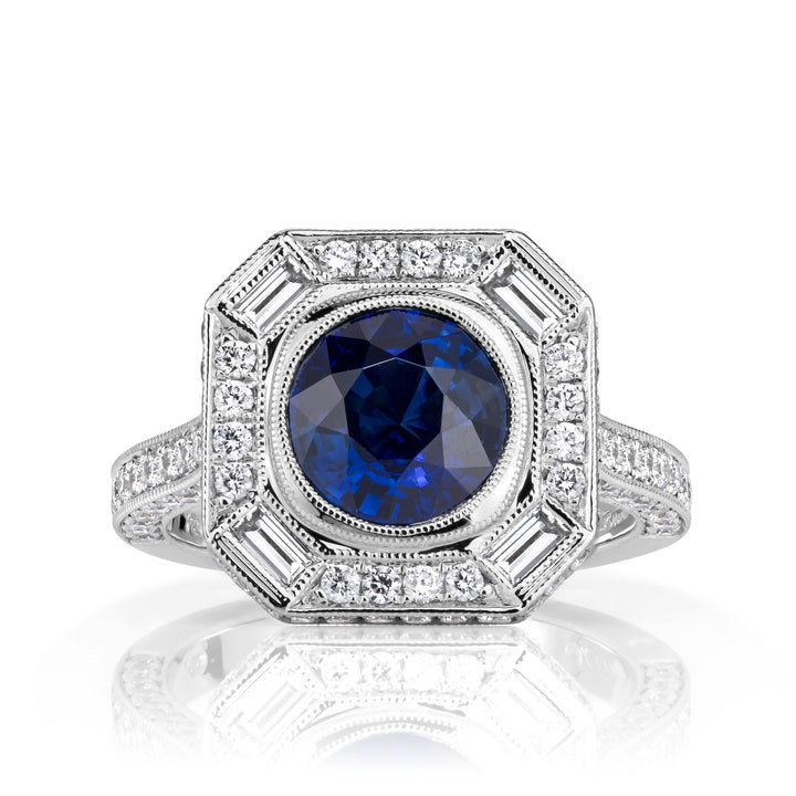 3.32ct Cushion Cut Blue Sapphire Engagement Ring